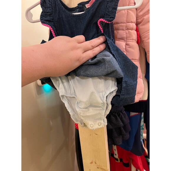 Girls Denim Sleeveless Ruffle Dress with Pink Trim - Picture 3 of 6